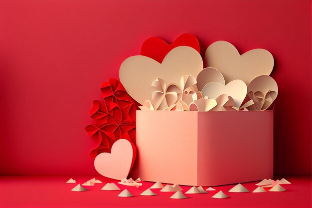 Ame o dia dos namorados 14 de fevereiro Estilo de corte de papel 3D arte gerada por ai