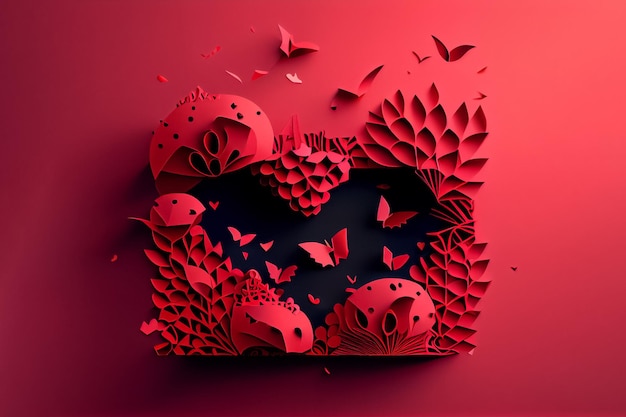 Ame o dia dos namorados 14 de fevereiro Estilo de corte de papel 3D arte gerada por ai