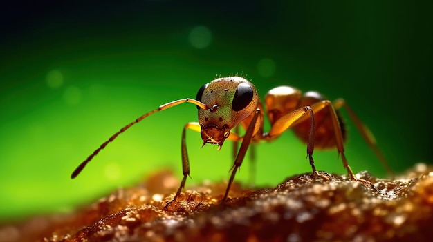Ameise auf grünem Zucker Schöne Ameise hoher Kontrast