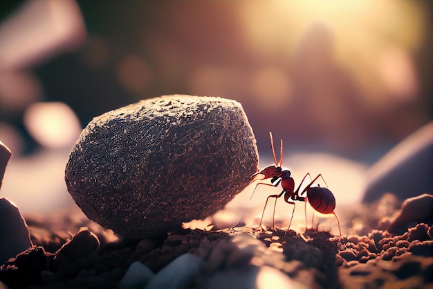 Ameisen auf den Felsen Makroaufnahme Geringe Schärfentiefegenerative KI