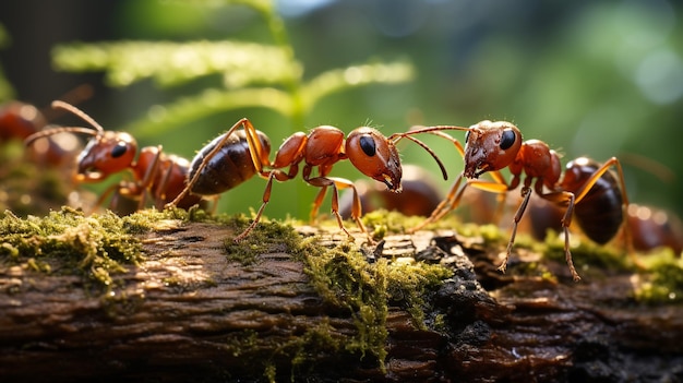 Foto ameisen durchqueren fleißig einen baumzweig