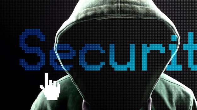 Amenaza a la ciberseguridad Un hacker en las sombras concepto de fondo de pantalla