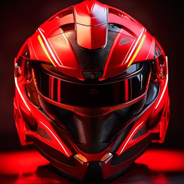 Amenazante casco de moto rojo ai generativo.