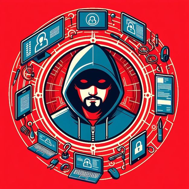 Amenazas cibernéticas de hackers violación de datos recursos de diseño gráfico vector de ilustración