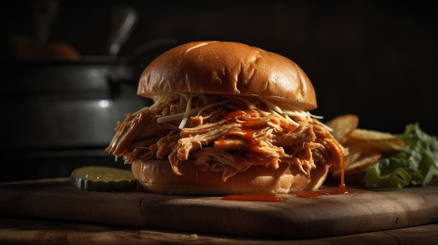 American Barbecue Pulled Pork Sandwich Illustration AI Generative