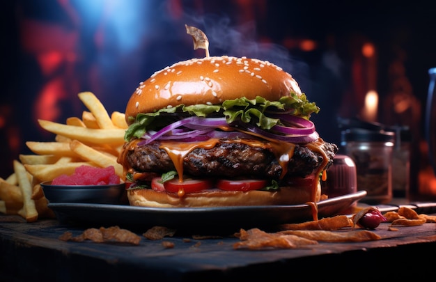 American Flag Burger mit Pommes Frites