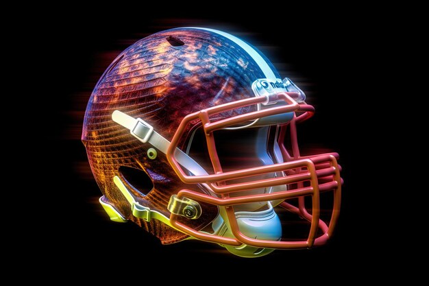 Foto american-football-helm mit einem kinetischen energiekern, der ein pulsierendes glühen erzeugt, generative ki