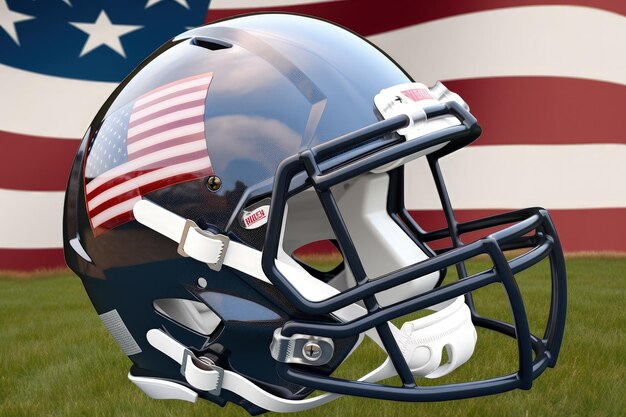 American-Football-Helm mit Stadion mit amerikanischer Flagge und Gras, digitale Illustration, generative KI