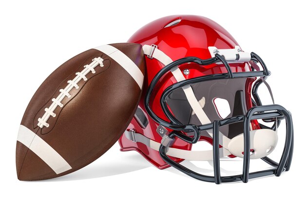 American-Football-Helm und Ball 3D-Rendering