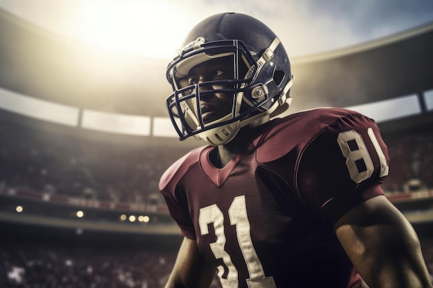 American-Football-Spieler auf dunklem Hintergrund Generative KI