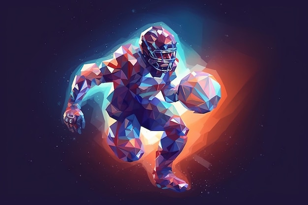 American-Football-Spieler in einer generativen KI im Warp-Galaxie-Energie-Low-Poly-Stil