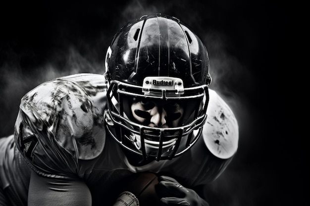 American-Football-Spieler-Sportler mit Helm auf Stadion-Schwarz-Weiß-Sporttapete