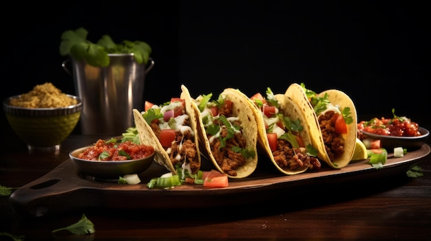 American Soft Shell Beef Tacos com Salada Tomate Queijo Rede neural AI gerada