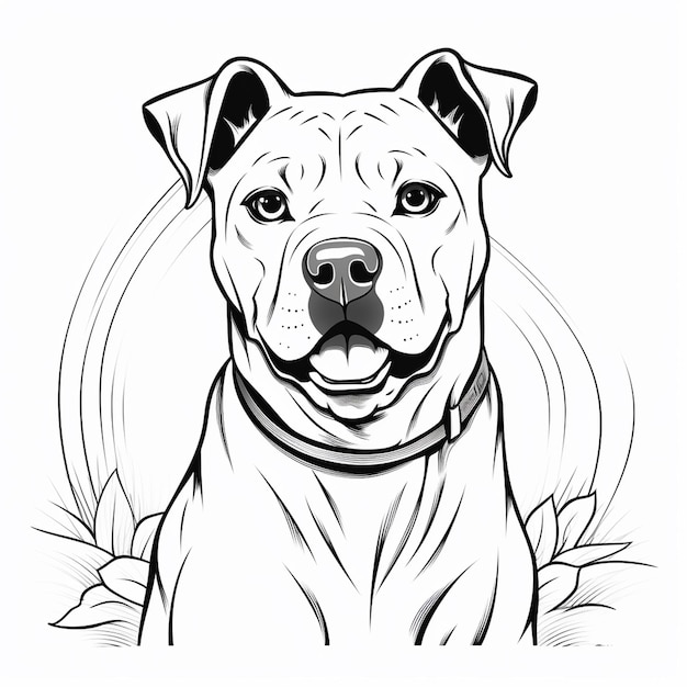 American Staffordshire Terrier crianças pintando anjo fofo livro de coloração plano kawaii arte de linha