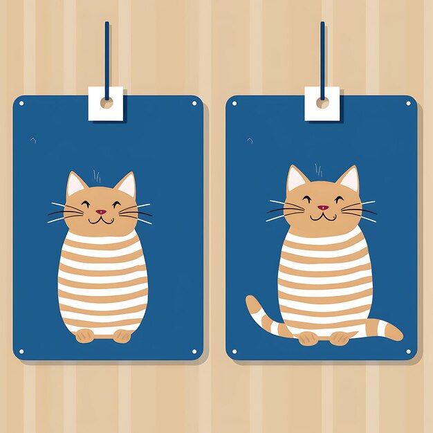 Foto american wirehair cat tag card papel kraft linha desenho azul 2d vector design coleção cartão plano