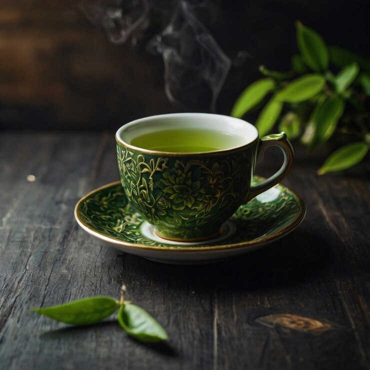 Americano en una taza verde sobre un fondo de madera Café fuerte para el desayuno en el fondo
