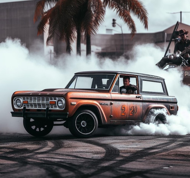 Foto americanos dos anos 60 e 70 pickup jeep suv personalizado tuned carro drift queimar borracha em rally corrida na rua