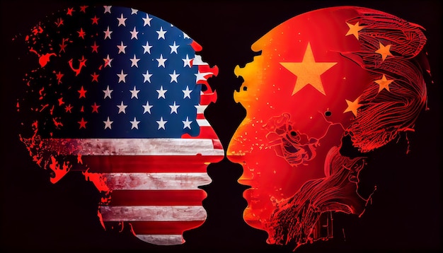 Amerika-China-Interaktionskonzept mit zwei nationalen Generative AI Generative AI