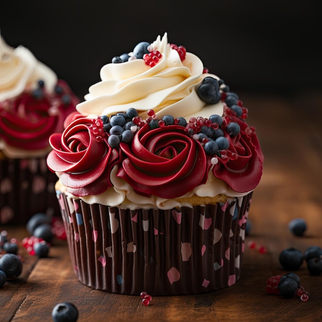 Amerikanische Cupcakes mit Flaggendekoration einzeln auf transparentem Hintergrund