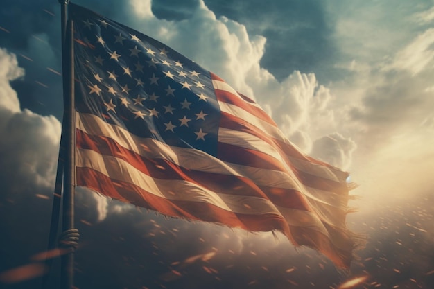 Amerikanische Flagge am blauen Himmel Unabhängigkeitstag der generativen KI der USA