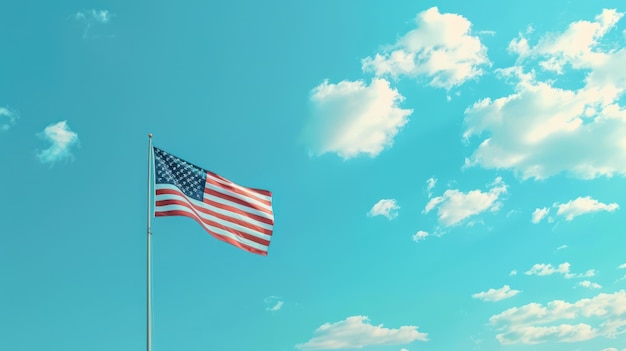 Foto amerikanische flagge am klaren himmel mit wolken unabhängigkeitstag