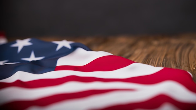 amerikanische Flagge auf einem leeren Tisch oben 4. Juli, der Unabhängigkeitstag der Vereinigten Staaten, Generative KI