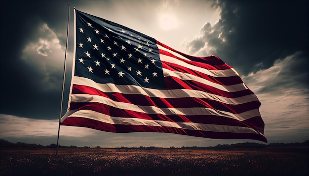 Amerikanische Flagge gegen den Himmel 4. Juli Konzept der amerikanischen Flagge