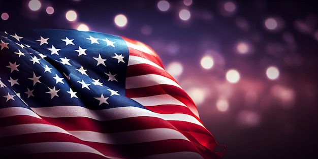 Amerikanische Flagge Vereinigte Staaten von Amerika Nationalfeiertag US Independence Day Memorial Day und Happy Martin Luther King Day USA-Flagge mit Bokeh-Hintergrund Generative KI