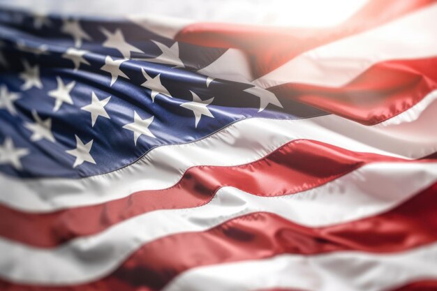 Amerikanische Flagge weht im Wind. Nahaufnahme im Hintergrund