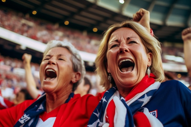 Foto amerikanische fußballfans in einem wm-stadion unterstützen die nationalmannschaft