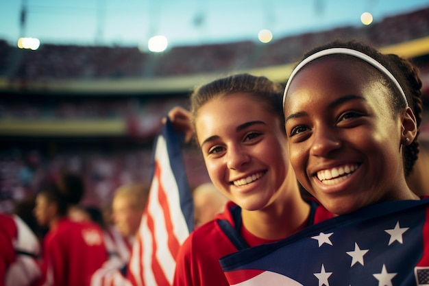 Amerikanische Fußballfans in einem WM-Stadion unterstützen die Nationalmannschaft