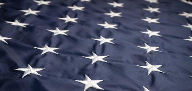 Amerikanische Sterne auf USA-Flagge. Makro oder Nahaufnahme. Independence Day Konzept
