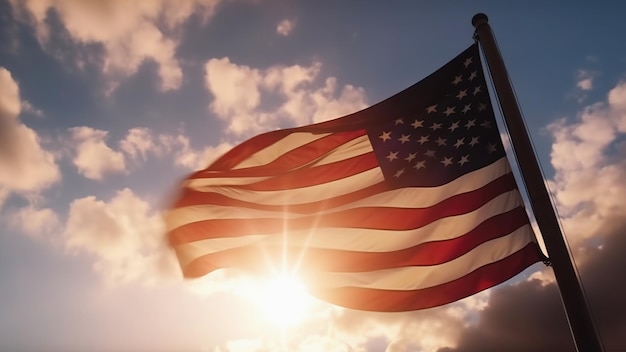 Amerikanische USA-Flagge weht am Himmel. Generative KI