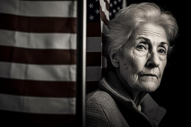 Foto amerikanische wählerin in einem wahllokal, die für den nächsten präsidenten der vereinigten staaten stimmt