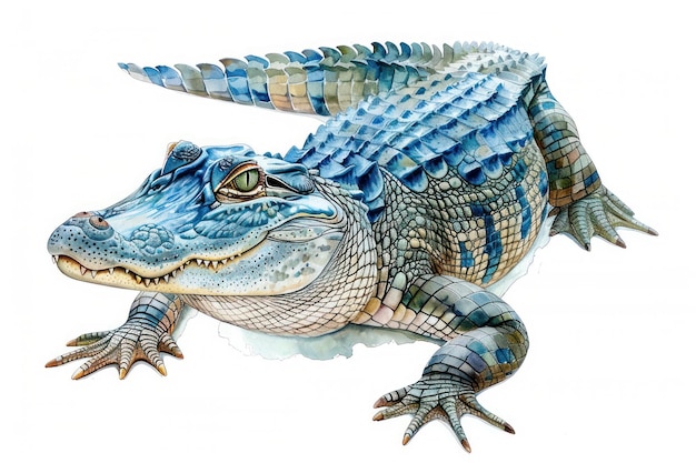 Foto amerikanischer alligator pastellfarben in handgezeichnetem stil aquarell isoliert auf weißem hintergrund