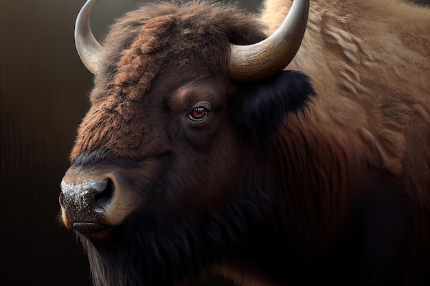 Amerikanischer Bison oder Büffel wilder Bison Closeup Portrait Generative AI