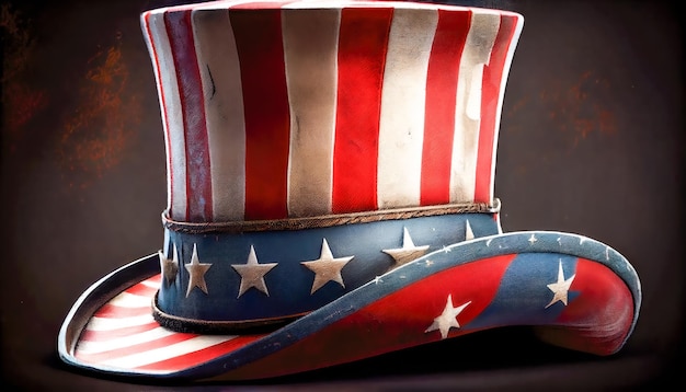 Amerikanischer Hut mit Sternen und Streifen auf dunklem Hintergrund mit Kopierraum Generative KI