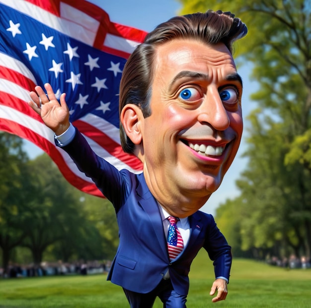 Foto amerikanischer politiker posiert im triumph karikatur cartoon-illustration