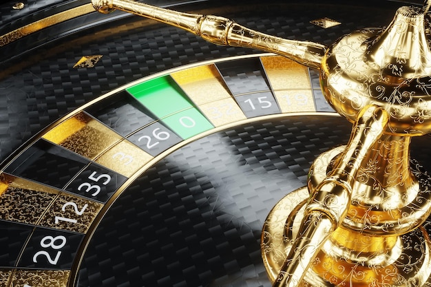 Amerikanisches Roulette, Sektor Null. Vegas-Casino-Spiel. Das Konzept von Roulette, Glücksspiel, ein Header für die Website. 3D-Darstellung, 3D-Rendering.