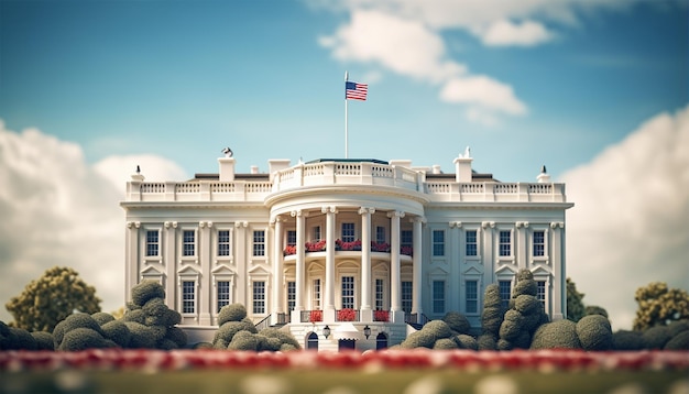 Amerikanisches Weiße Haus mit amerikanischer Flagge Künstliche Intelligenz Generativ