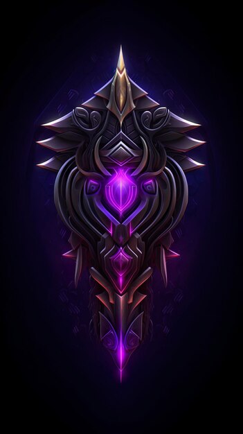 Amethyst 3D Minimalist Shield Design com um fundo preto ou escuro com linhas neon AI Generative