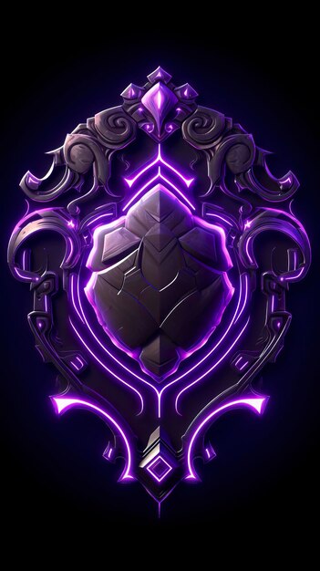 Amethyst 3D Minimalist Shield Design com um fundo preto ou escuro com linhas neon AI Generative