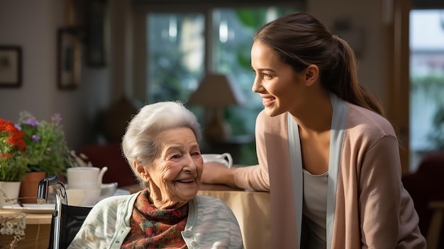 Foto amigable enfermera apoyando a una anciana generate ai generative