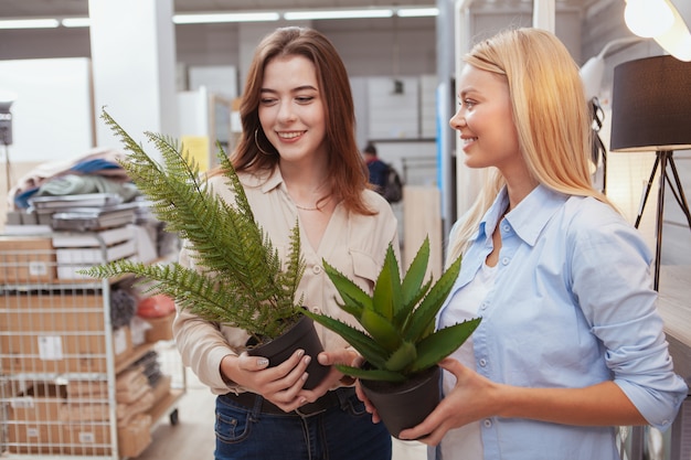 Amigas comprando juntos artículos para el hogar