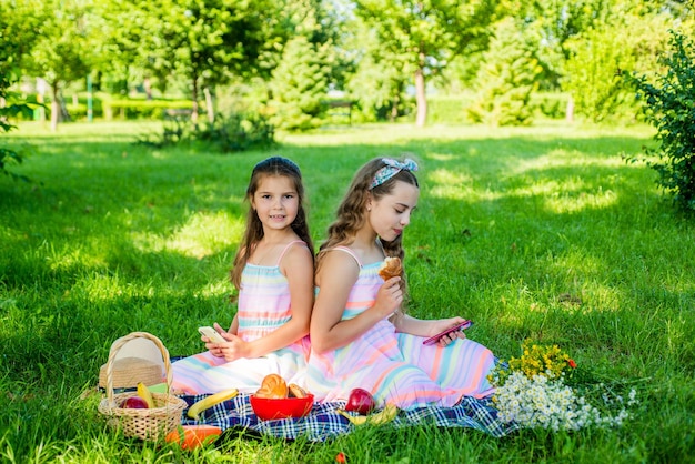 Amigas de meninas tendo um momento idílico de fundo de natureza de piquenique