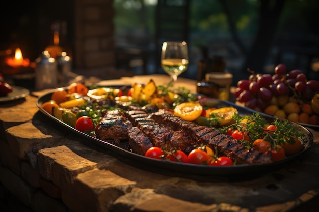 Amigável churrasco de verão, carne suculenta, risadas e boa companhia IA geradora