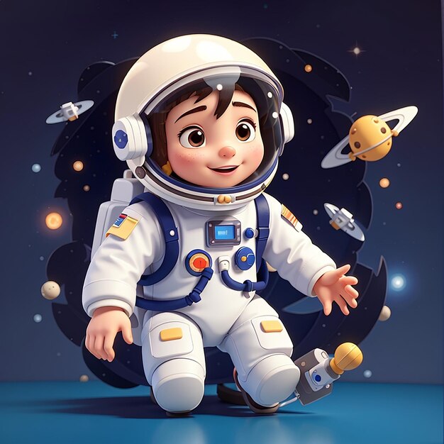 Amigo astronauta bonito brincando no espaço desenho animado ícone vetorial ilustração ciência tecnologia isolada