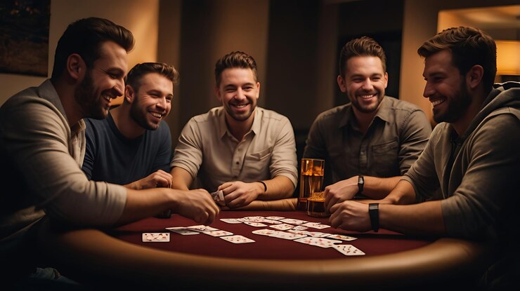 Foto amigos a divertir-se em casa a jogar cartas.