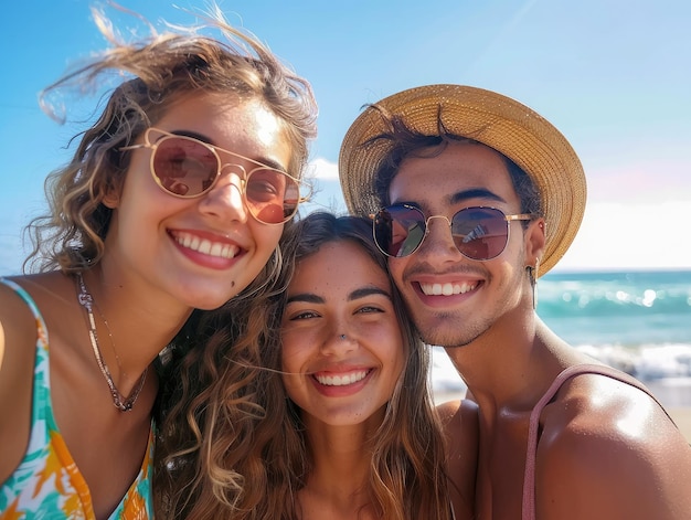 Amigos a relaxar na praia Um momento feliz