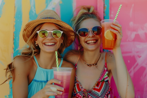 Amigos alegres disfrutando de un festival al aire libre junto con la IA generada